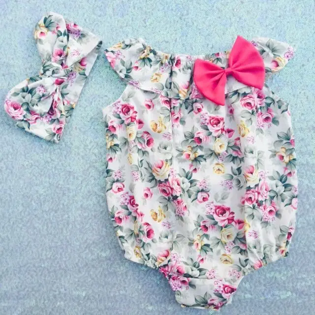 Детский комбинезон с цветочным принтом и бантом оборками|bubble romper|ruffle romperbirthday romper
