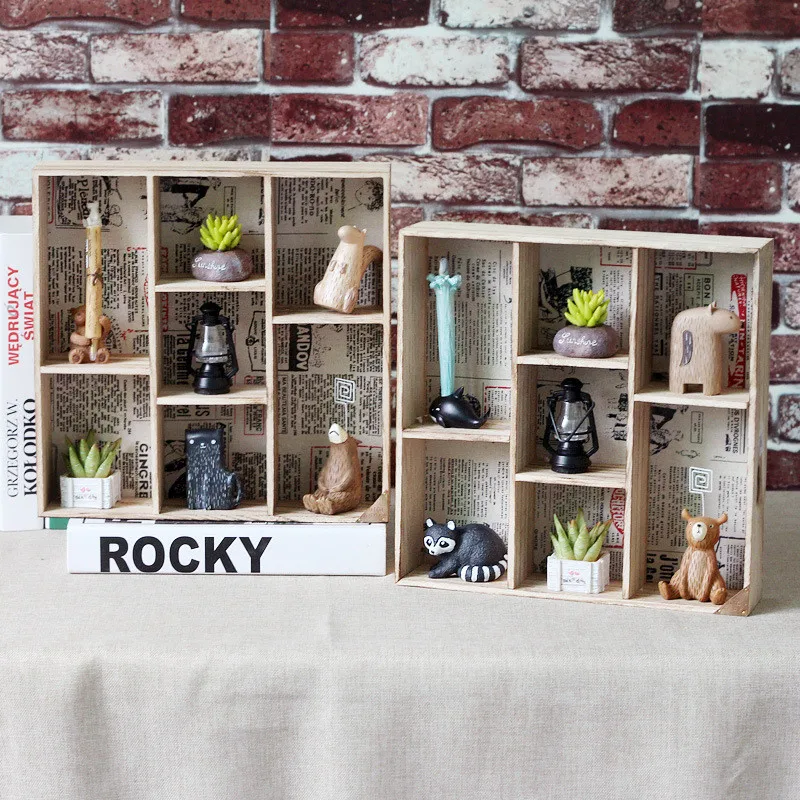 Деревянный шкаф 7 решеток ящиков для хранения настенная полка ландшафтный