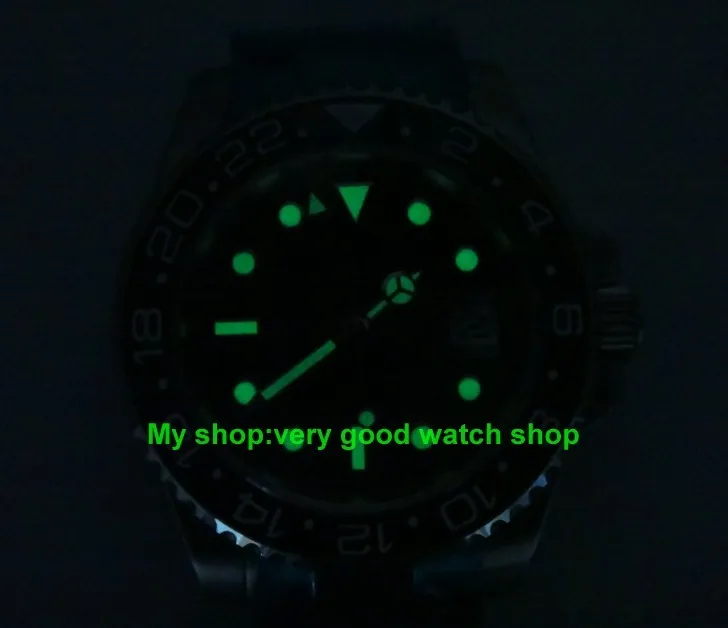 Мужские часы PARNIS GMT с автоматическим движением на ветру Черная Керамическая