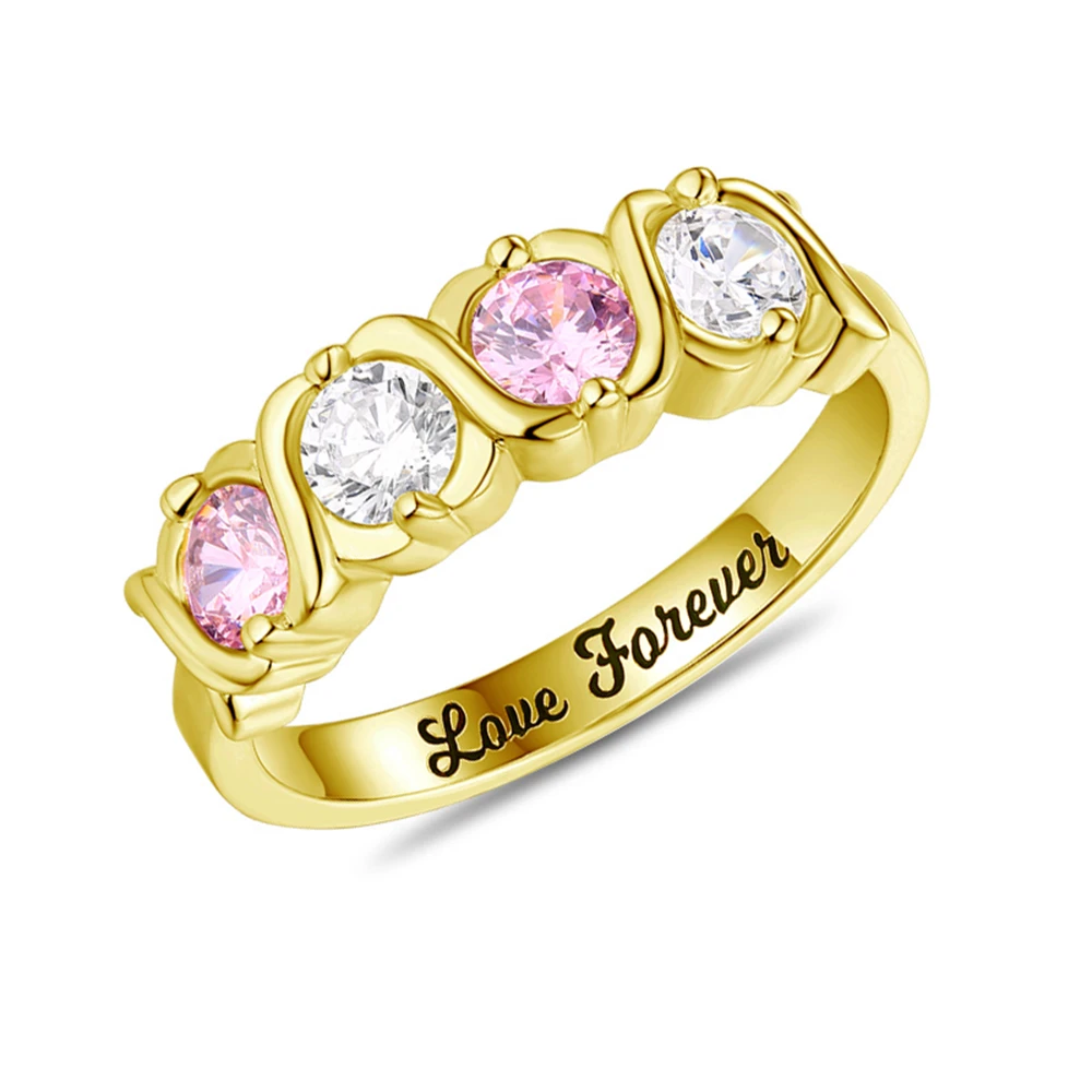 Sweey Dropshipping Personalaized Jewelry Engraving Name-Birthstones Ring 4 Birthstones Hugs and Kisses XoXo Gift for Mother |