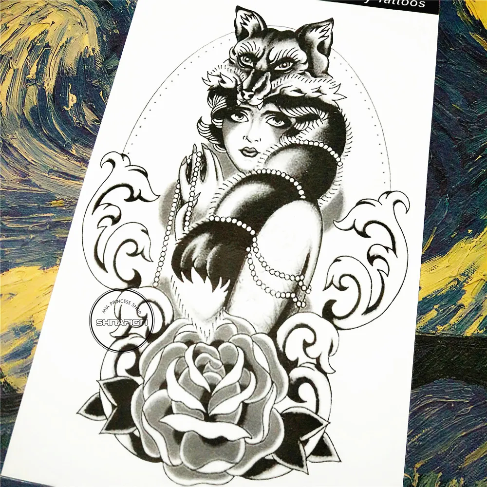 Временная татуировка SHNAPIGN Black Fox Spirit боди арт 12*20 см наклейки с флеш татуировкой