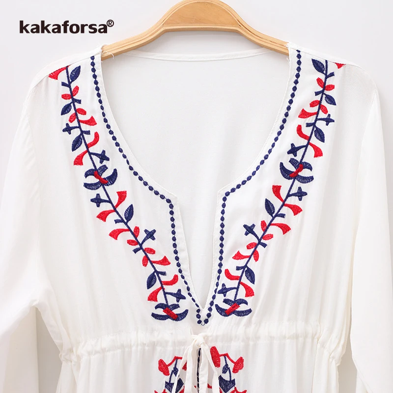 Kakaforsa пляжное накидка парео Цветочная вышивка бикини накидка купальник женский халат De Plage купальник купальный костюм накидка