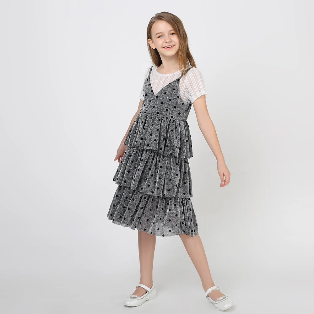 Летняя одежда для девочек милое многослойное платье в горошек принцессы