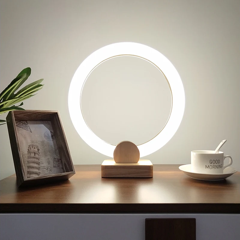 Nordic Bedside Wooden Night Light with Plug AC 110V 220V LED Round Table Lamp for Study Reading Desktop Atmosphere Lamps | Лампы и