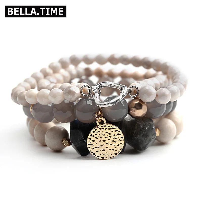 BELLA. TIME круглая монета Лабрадорит Самородки сердце Шарм браслет для женщин