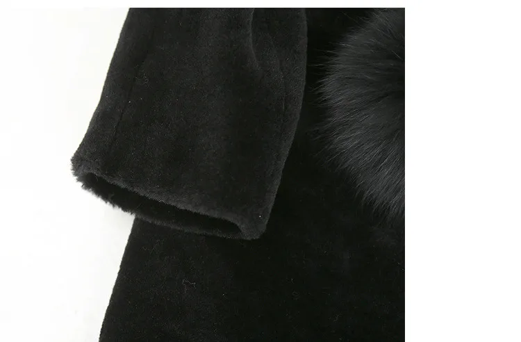 AYUNSUE, натуральное меховое пальто для женщин, Натуральная Овечья стрижка, пальто с натуральным лисьим меховым воротником, с капюшоном, шерстяная зимняя куртка для женщин, WYQ835