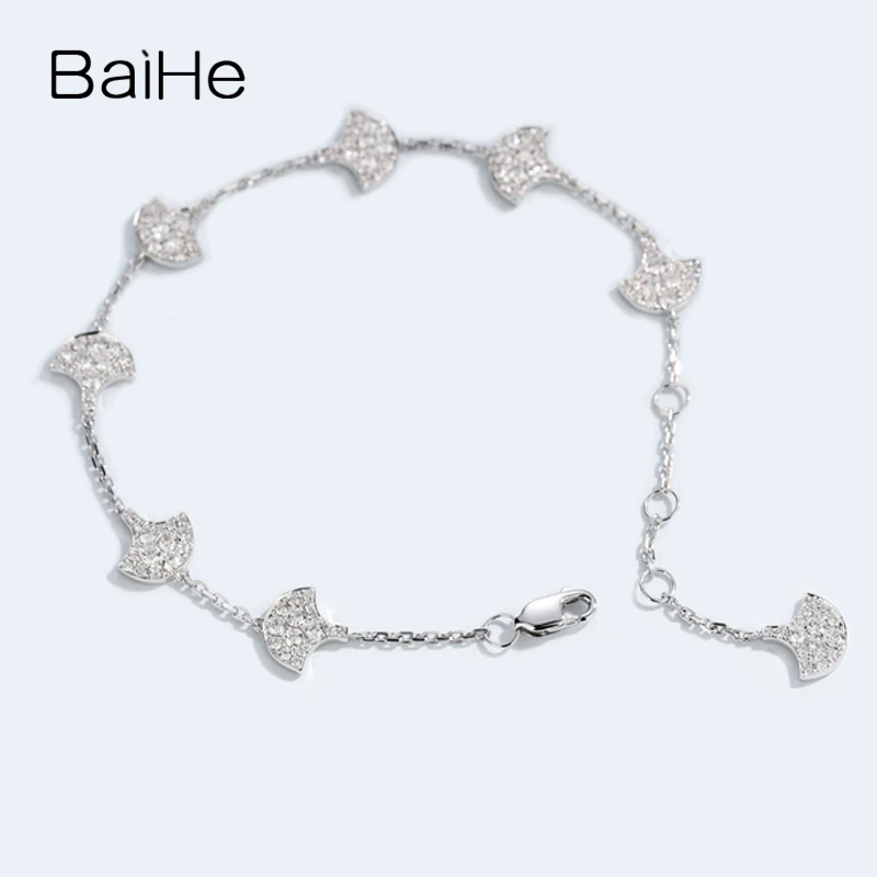 BAIHE Solid 14 K белое золото 1.33ct Сертифицированный H/SI натуральные бриллианты свадебные женские модные ювелирные изделия Подарочный браслет