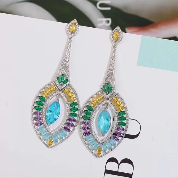 Женские длинные серьги-подвески с фианитом класса ААА