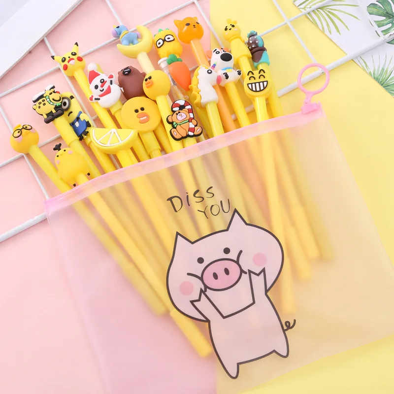 

1set (20pc)/lot Cute creative 20 piece Gel ink pen with pencil bag / student stationery set / signature pen/children gift