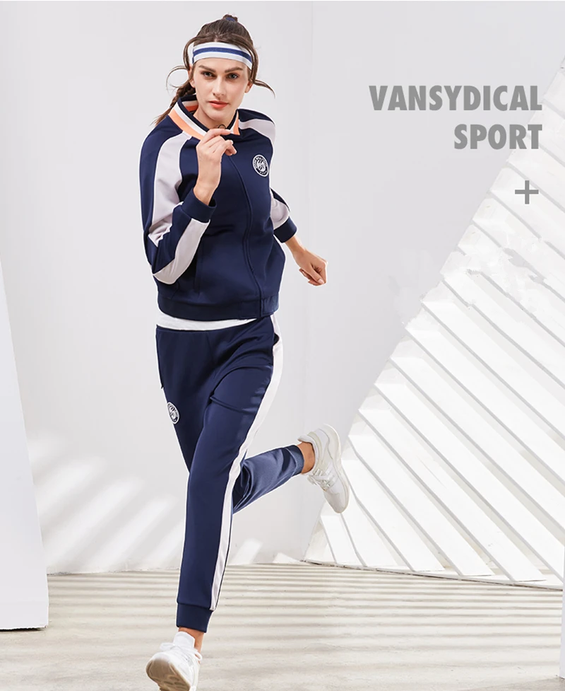 Vansydical, спортивные костюмы, женская спортивная одежда, для фитнеса, бега, куртки, брюки, набор, Осень-зима, для тренировок, бега, костюмы, 2 шт