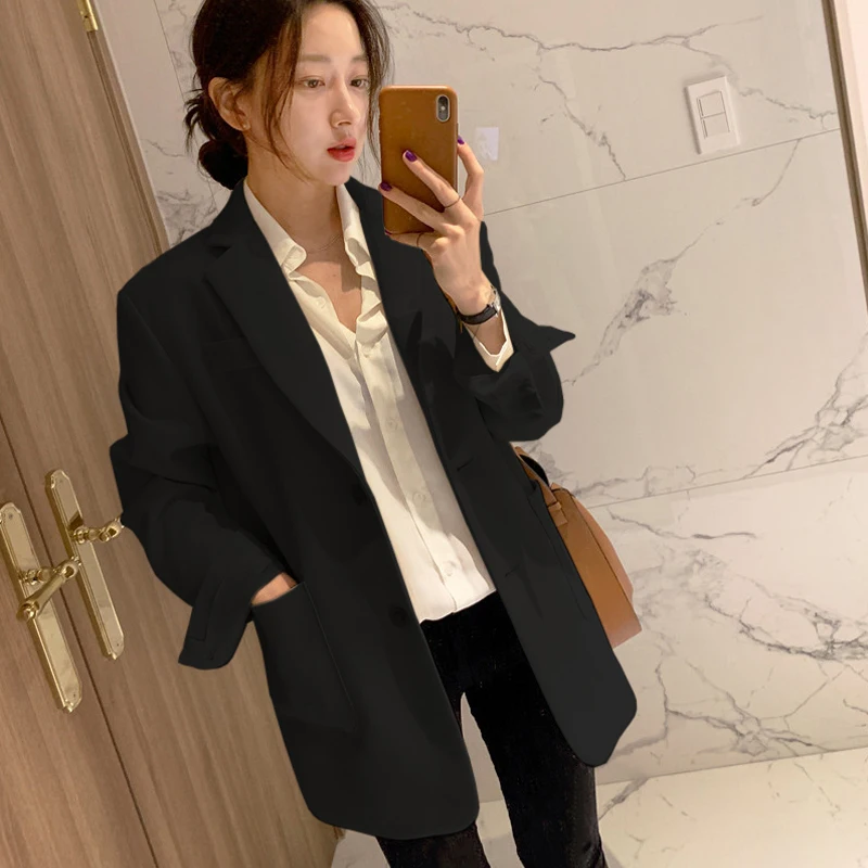 

OL Style Women's Black Blazer for Work Wear 2020 Autumn Slim Elegant Blazers Ladies Tops Suit Casual Single Breasted Short Coat