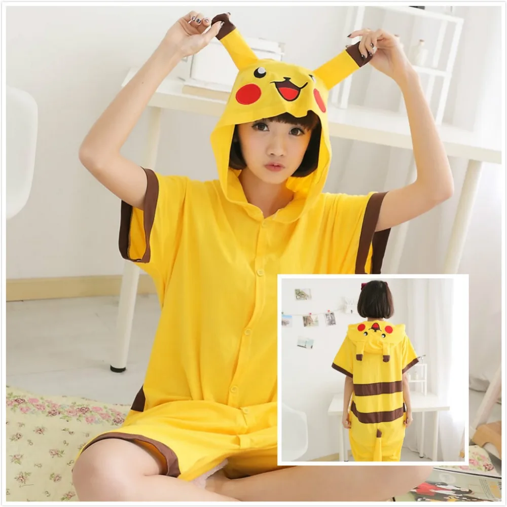 Хлопок для женщин и мужчин взрослых мультфильм Пикачу Летний комбинезон сна Cos