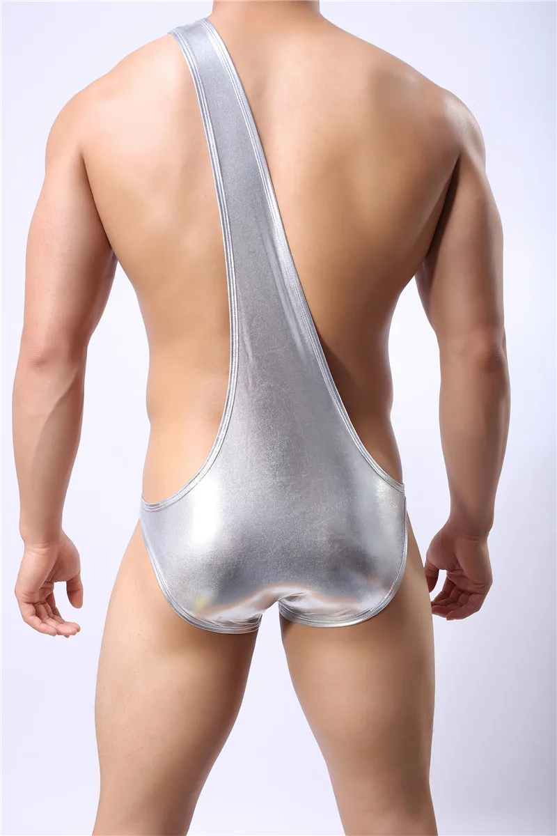 Sexy Men Undershirt PU Wrestling Singlet Jumpsuit Suspender Faux Leather Underwear One-Piece Bodysuit Men Underwear Undershirts