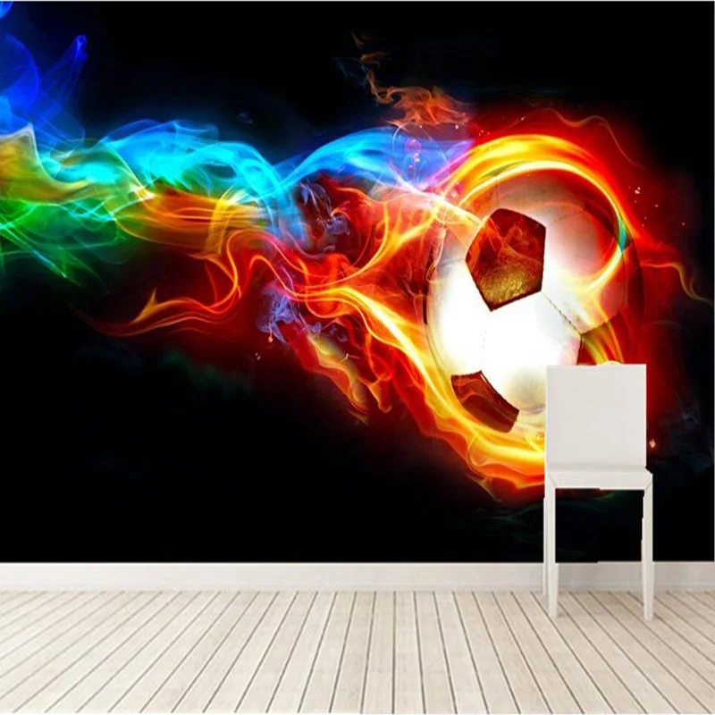 Настенные 3D обои с эффектом пламени и футбола стильные индивидуальным дизайном
