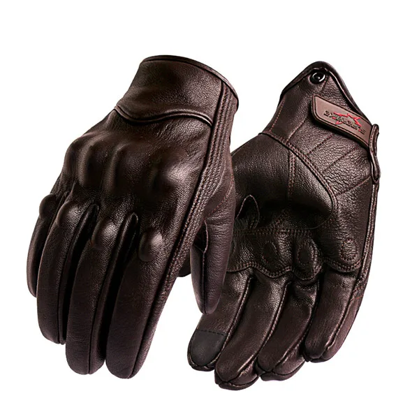 Non-perforated Brown Moto rcycle перчатки кожаные с сенсорным экраном мужские из натуральной кожи велосипедные перчатки moto rbike Racing guantes de moto luvas de moto cicleta - Цвет: Non-perforated Brown