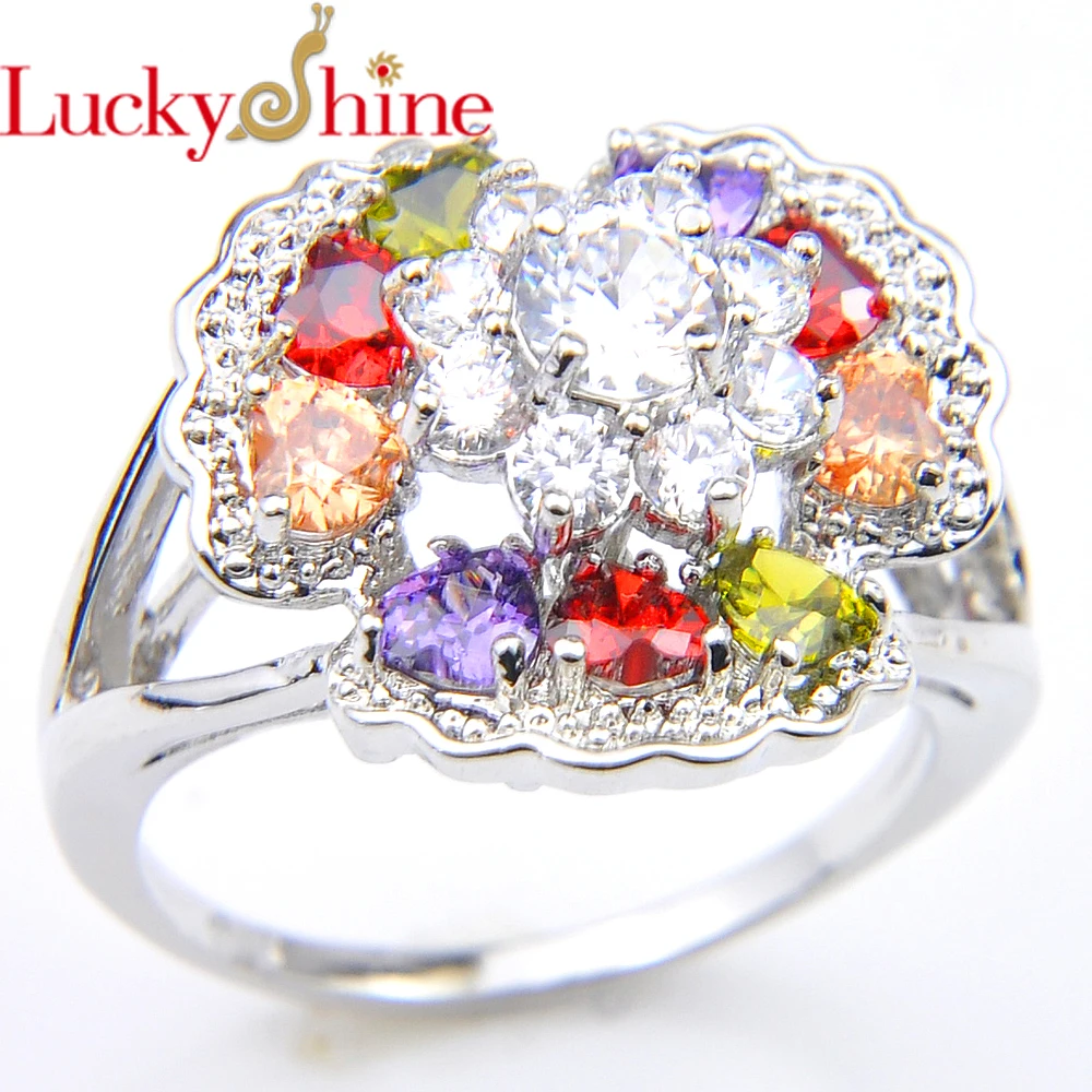 Luckyshine экзотические подарок на день матери Радужный циркон серебряные кольца