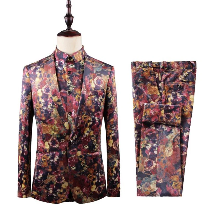 New Arrival Style men boutique suits coat business casual skull and crossbones attern two-piece suit (Jacket and Pants) M-3XL