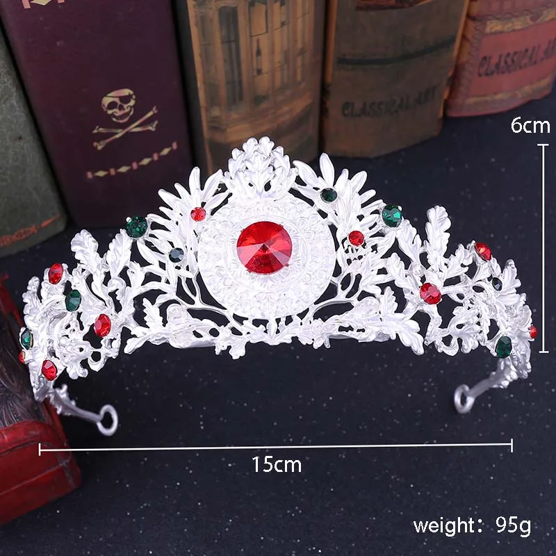 Барокко Серебристый лист свадебный венец украшения для волос Тиара de Noiva Красные