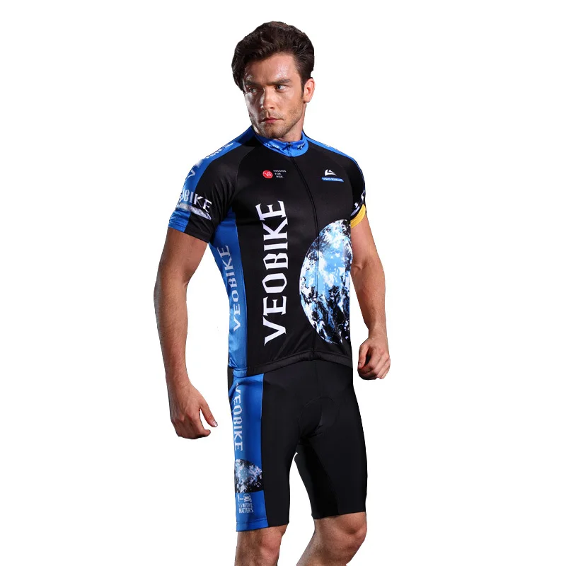 blue black VEOBIKE Pro Team велосипедная майка Мужская с коротким рукавом Одежда для велосипеда дышащая велосипедная Одежда Мужская одежда для велоспорта комплект спортивной одежды - Цвет: blue black