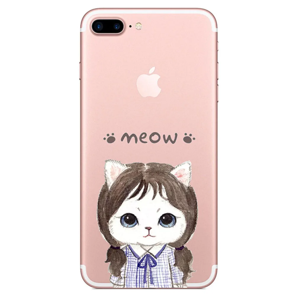 Модные с милым рисунком кота для iphone 6 6s Plus Капа Мягкие силиконовые ТПУ X 7 8 плюс