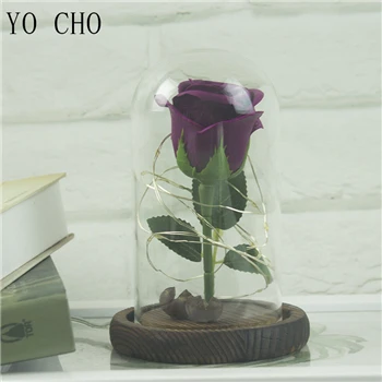 rose purple YO CHO светодиодный мигающий Искусственный Розовый в колбе светодиодный светильник Роза микро-ландшафтное стекло крышка День Святого Валентина День матери коробка подарки - Цвет: rose purple