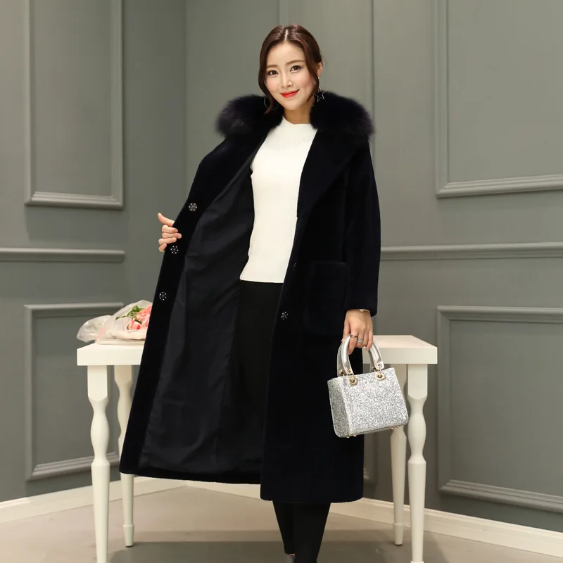 

X-long 110 cm warm winter wool coats women single breasted natural wool jackets woman fur outerwear 2019 autumn new collection