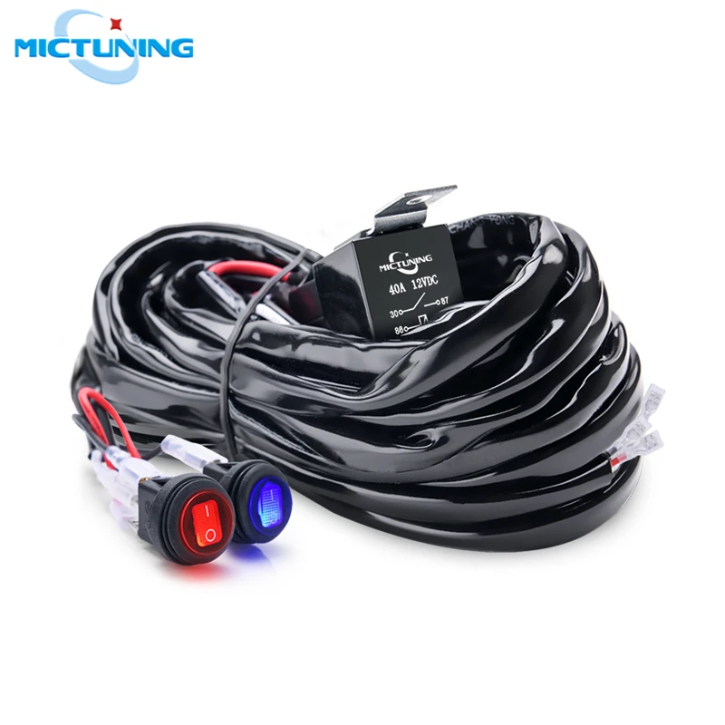 MICTUNING, автомобильный кабель, комплект жгутов проводов с 40А, двойной переключатель, реле, лезвие, предохранитель для 180 Вт, авто светодиодный светильник, бар, для вождения, рабочие лампы