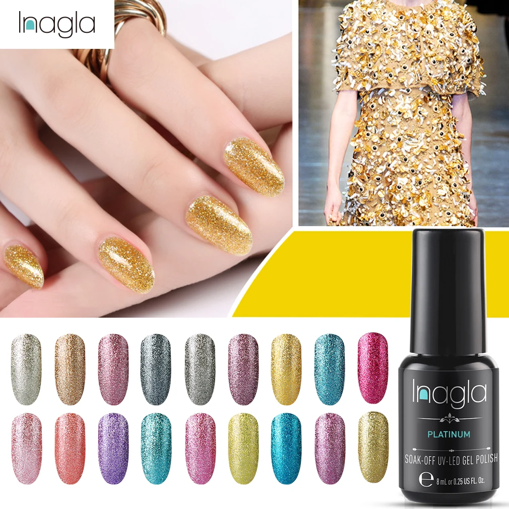 Inagla 8ml Platinum Nail Art Stamping Polish Diamond Soak Off UV LED Gel Shining Glitter Sequin Starry Lacquer | Красота и здоровье