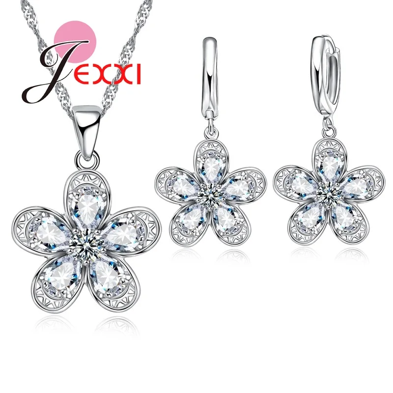 Ожерелье и серьги из серебра 925 пробы с подвеской в виде цветка|flower resin jewelry|flower rings