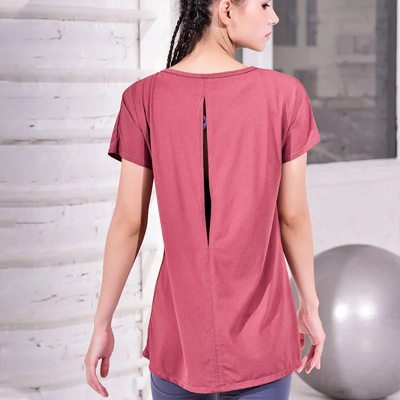 brick red Женские рубашки для спортзала, свободные, дышащие, для йоги, укороченный топ, с круглым вырезом, для бега, футболки для женщин, одежда для фитнеса, быстросохнущие, спортивные майки, топы для тренировок - Цвет: brick red