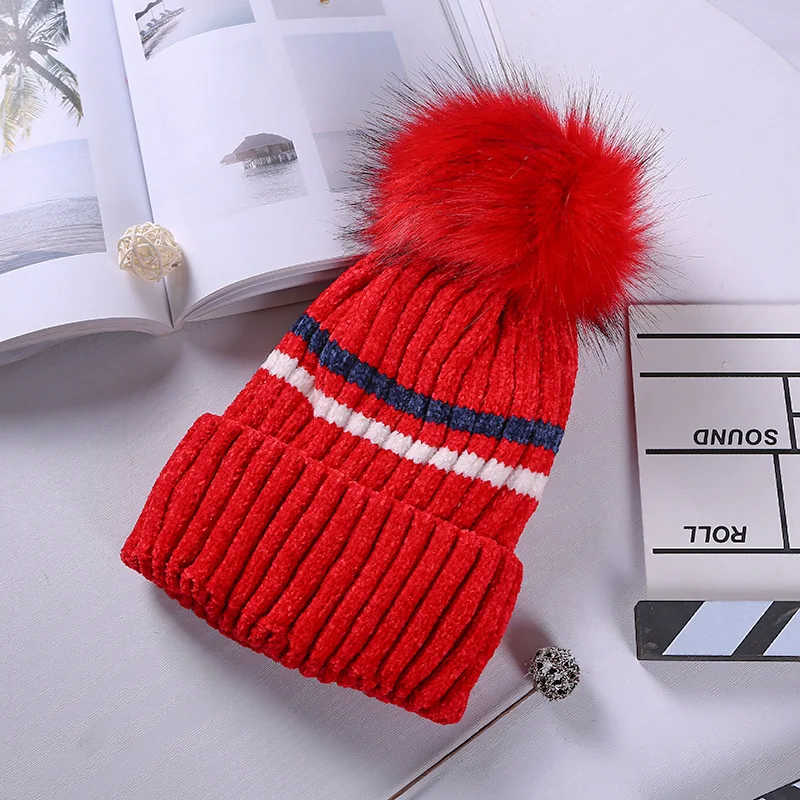 1 шт. женские вязаные шапочки шапки 2018 зимние модные в полоску сращивающиеся