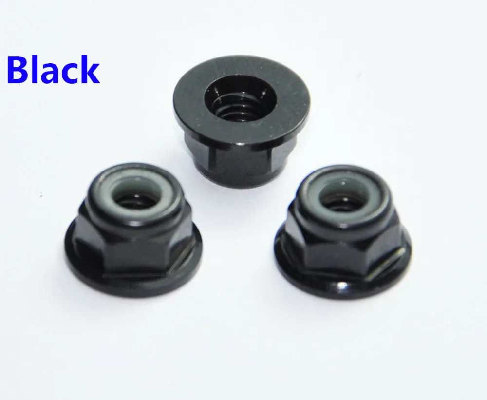 50pcs/lot High Quality M6 Colourful Anodized Silver/Black/Deep blue/light blue/red Colour Aluminum Alloy Flange Nylon Lock Nuts |