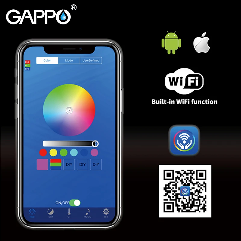 Смеситель для душа GAPPO настенный кран Водопад со светодиодным датчиком крепление
