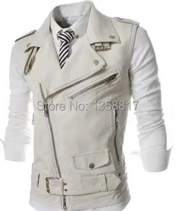 Free shipping 2014 New Hot Fashion Men's Casual Slim Big lapel Brief paragraph PU Leather Vests vest | Мужская одежда