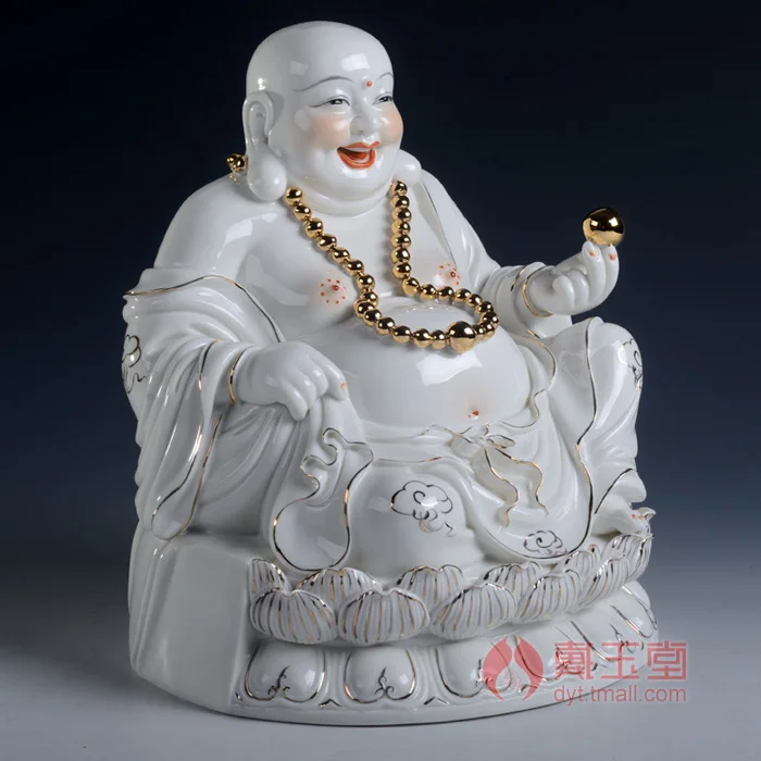 

Dai Yutang birthday present to give them the laughing Buddha Maitreya Dehua ceramic/9 inch gold ancient Lotus Maitreya D01-408