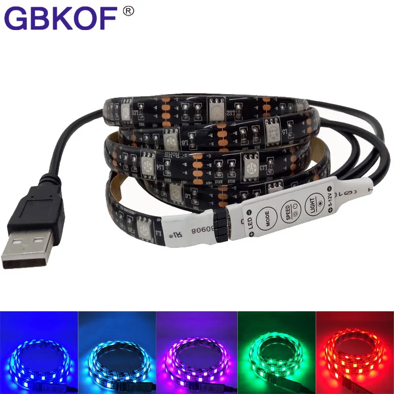 USB кабель питания RGB светодиодный светильник 50 см 1 м 2 3 4 5 SMD 5050 черный PCB