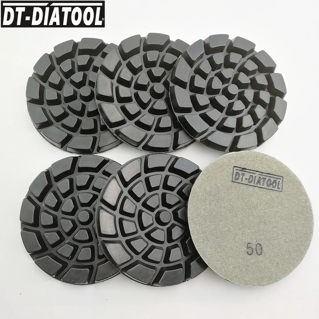

DT-DIATOOL 6 шт./компл., 4 дюйма, диаметр 100 мм, зернистость 50, алмазные полировальные подушечки для бетона, оновление сухого пола, полимерные шлифовальные диски