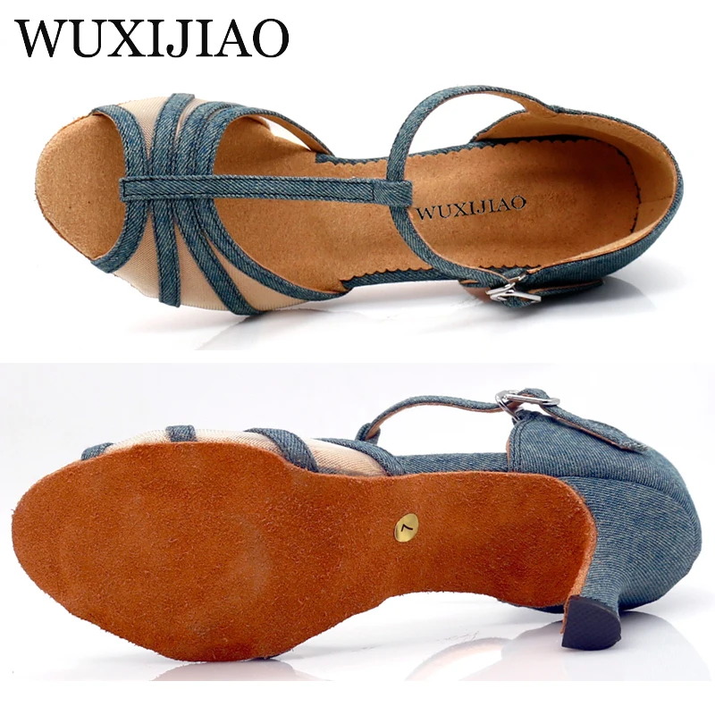 WUXIJIAO новинка джинсовые и сетчатые туфли для латиноамериканских танцев женские