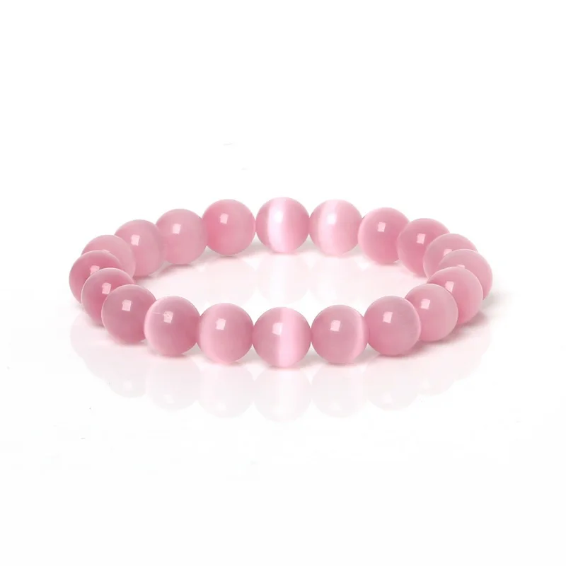Pink 6 мм 8 мм 10 мм дружба эластичная веревка талисманы браслет кошачий глаз круглые браслеты с бусинами из натурального камня для женщин и мужчин Рождественский подарок - Окраска металла: Pink