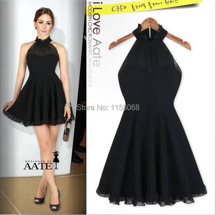 3016 # factory direct European style sexy black halter dress flounced women | Женская одежда