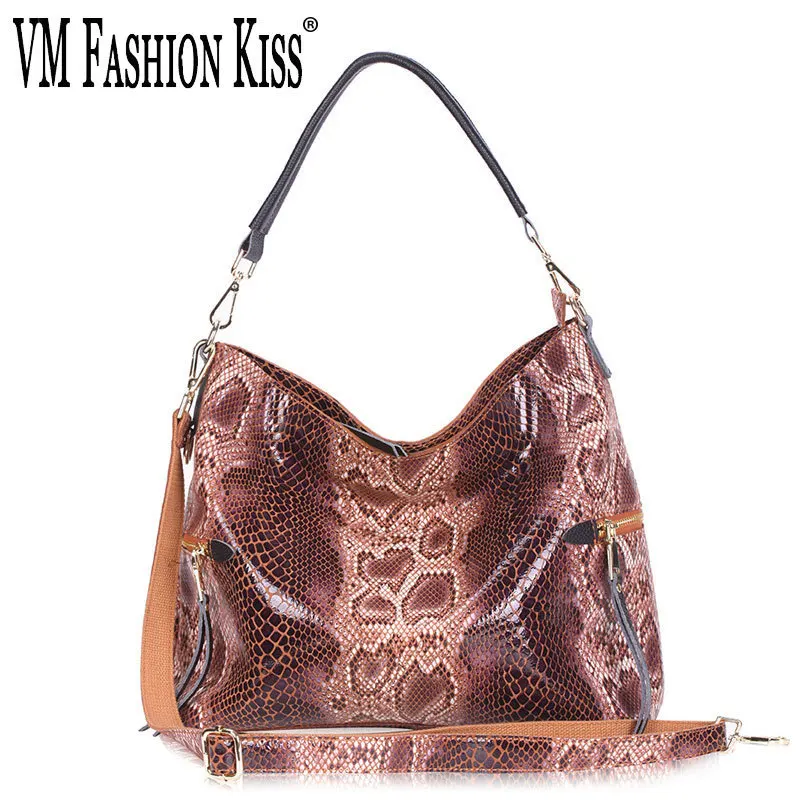 VM FASHION KISS 2018 модная сумка из натуральной кожи со змеиным узором сумки Хобо женские