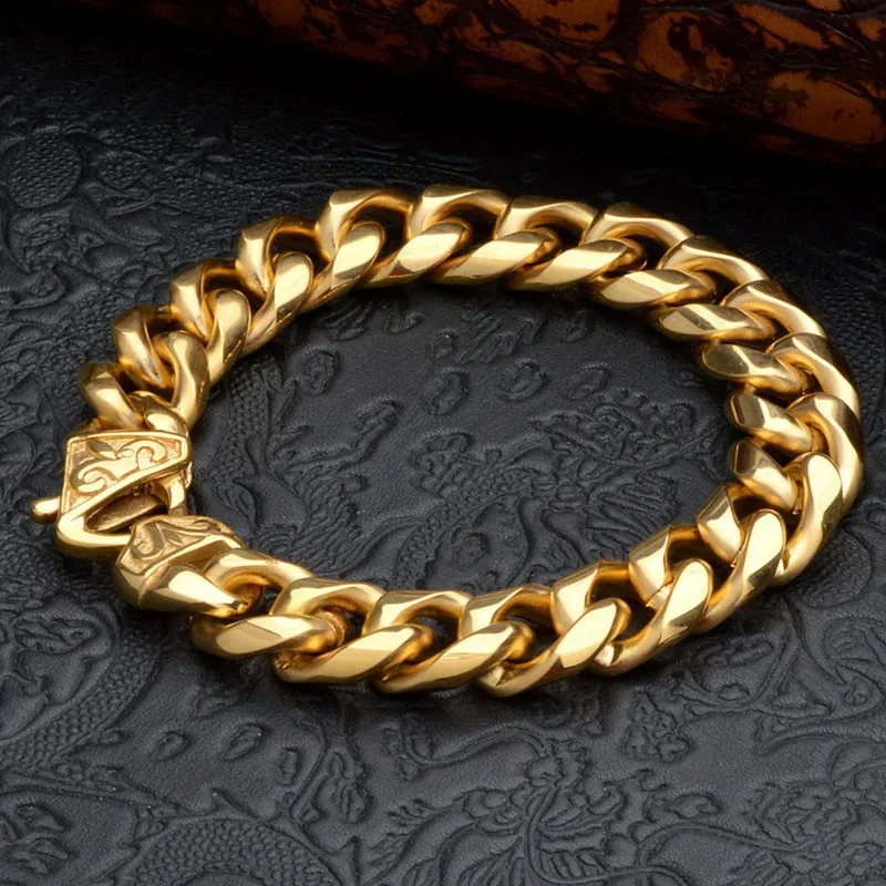 1 pc Gold Новые Титановые мужские золотые Панк тяжелые витые звенья цепи браслет браслеты манжета браслеты трендовые мужские ювелирные изделия Скоба кружева - Окраска металла: 1 pc Gold