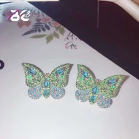 be 8luxury cubic zirconia stud earrings beautiful butterfly shape colorful statement earring for women female bijoux brincose753
