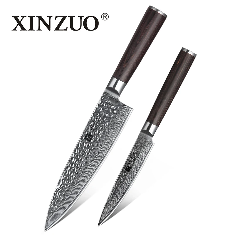 Набор кухонных ножей XINZUO из 2 предметов, кухонный нож из японской дамасской стали, профессиональные ножи для очистки овощей с деревянной ручкой Pakka