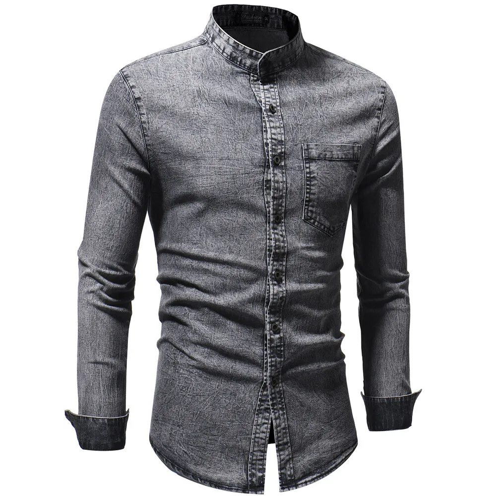 Мужская осенне зимняя повседневная Однотонная рубашка из полиэстера с