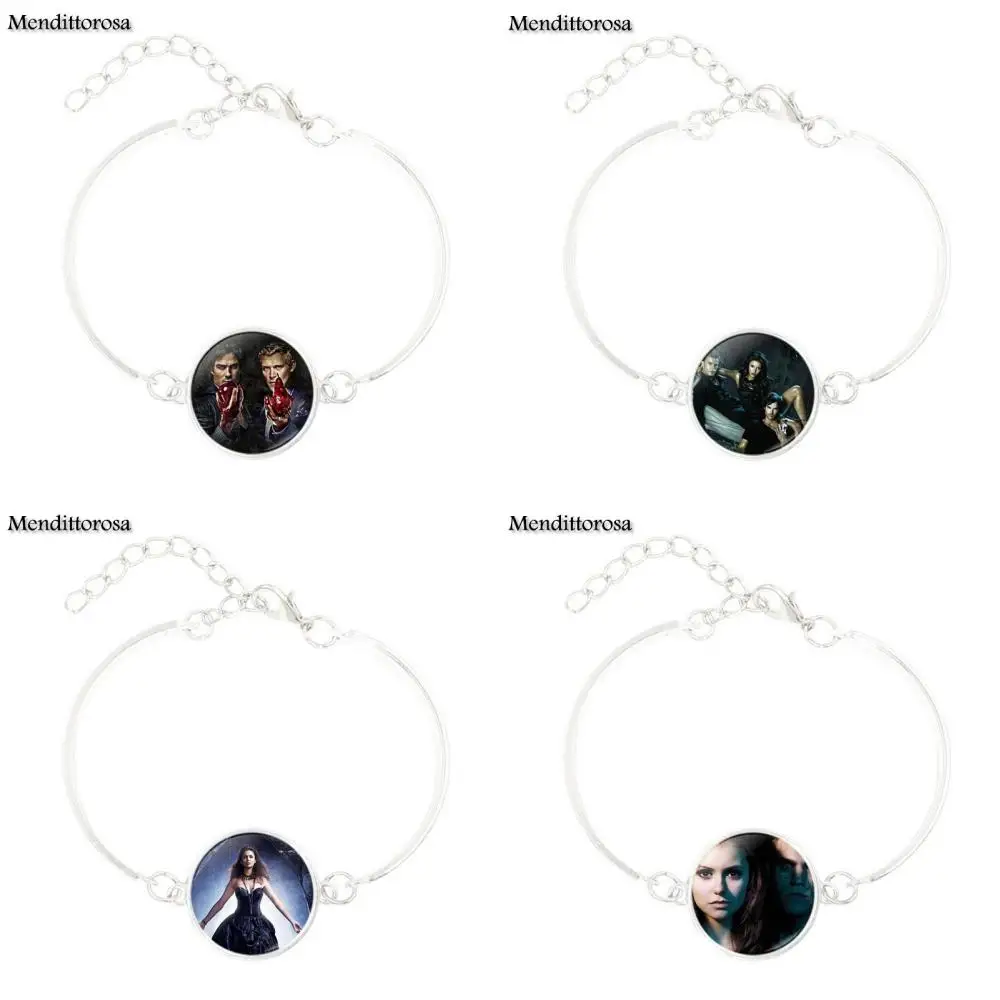 Mendittorosa Vampire Diaries Glass Cabochon Jewelry With Silver Plated Statement Bracelet Bangle For Women Wedding Gift | Украшения и