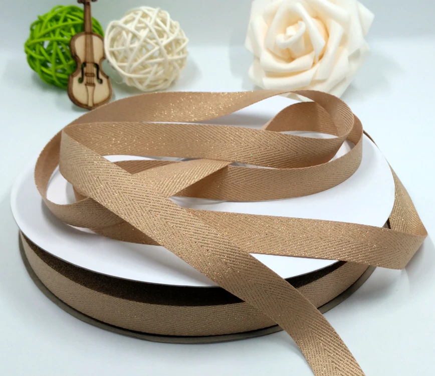 

5/8 "дюймов 15 мм золото Purl елочка саржевая лента для подарочной упаковки