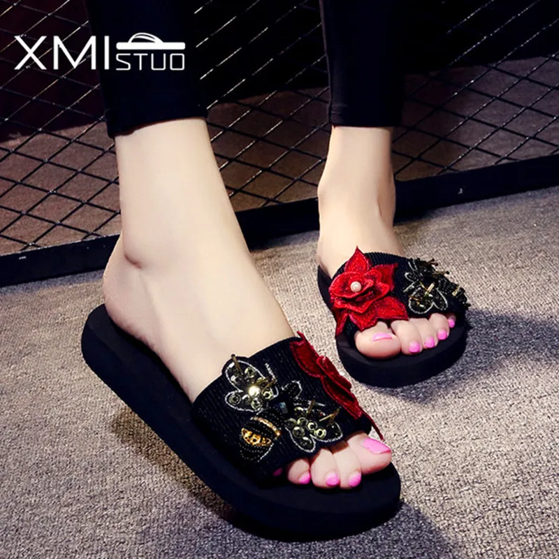 

XMISTUO Women Sandals Female Summer Beach Ladies Sandalias Mujer Zapatos 3CM Low-Heeled Slippers 2 Color 7208