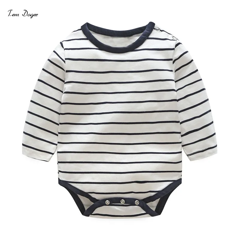 (Tem Doger) Autumn Cotton Boys Clothing Cartoon Kids Sets Long Sleeve Stripe Baby Rompers + Pants 2pcs Casual Outfit |