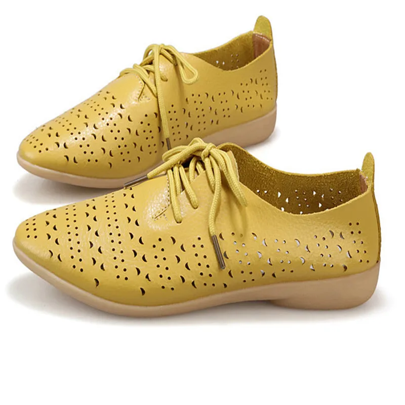 

BEYARNE Split Leather White Shoes For Woman Cow Muscle Soft Bottom Pointed Toe Lace Up Casual Leather Women Flat Shoes